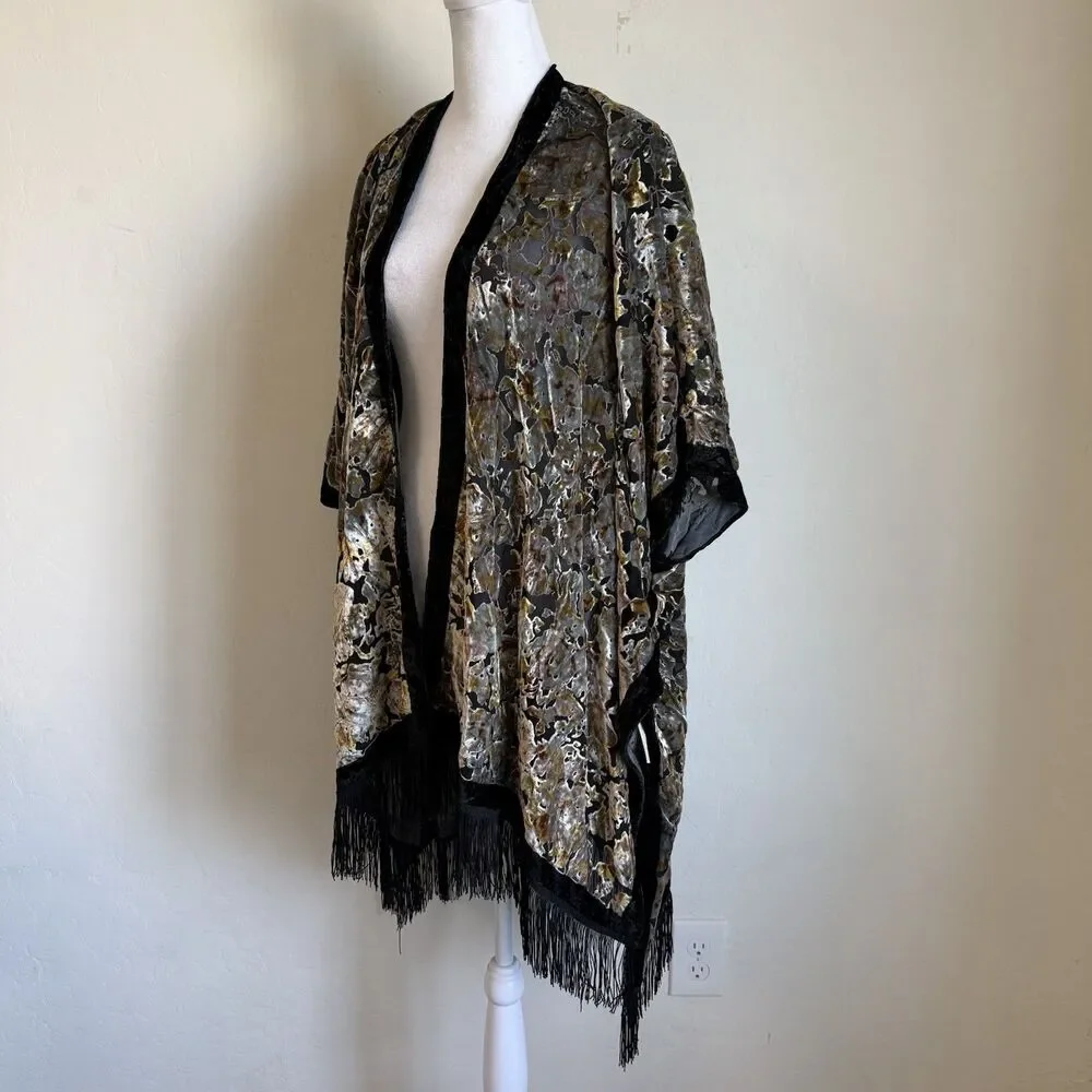 Lovestitch Velvet Burnout Fringe Kimono OS Floral Sheer Whimsigoth Boho Western - Picture 6 of 9